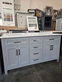 Beautiful Gray Bathroom Vanity 60" with marble countertop