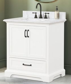 Brand New White 30'Inch Bathroom Vanity w Sink Marble Countertop