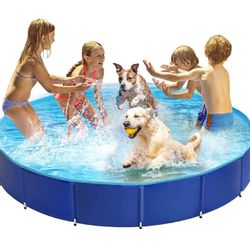  Dog Pool for Large Dogs & Kids - Durable, Puncture-Resistant, Portable & Collapsible (Blue, 79"x12")