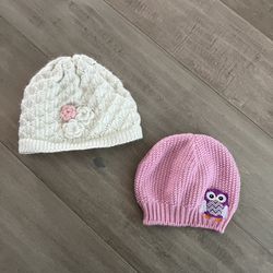 Lot Of 2 Toddler Baby Girl Beanies Warm Hats Pink White