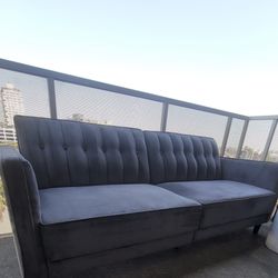 Grey Suede Tufted Futon / Couch