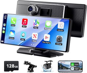 Carplay Screen for Car, 8.1" HD Portable Touch Screen Car Stereo with Android Auto, 4K Dash Cam, 1080P Backup Camera, GPS Navigation, Mirror Link, Blu