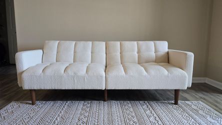 Mopio Aaron Futon Sofa Bed, Pearl White Bouclé, Like New