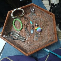 A Lot Of Jewelry , 7 Necklace's, 3 Bracelet 'S ,ear Ribgs One Key Chain Some Boby Piercing 