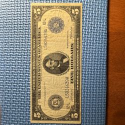 1914. $5  Dollar Bill. Federal Reserve Note.  ( Large Note) 