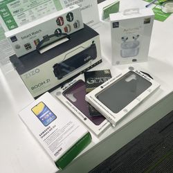 Samsung Galaxy A15 with  speaker, bluetooth earbuds, phone case, and screen protector 