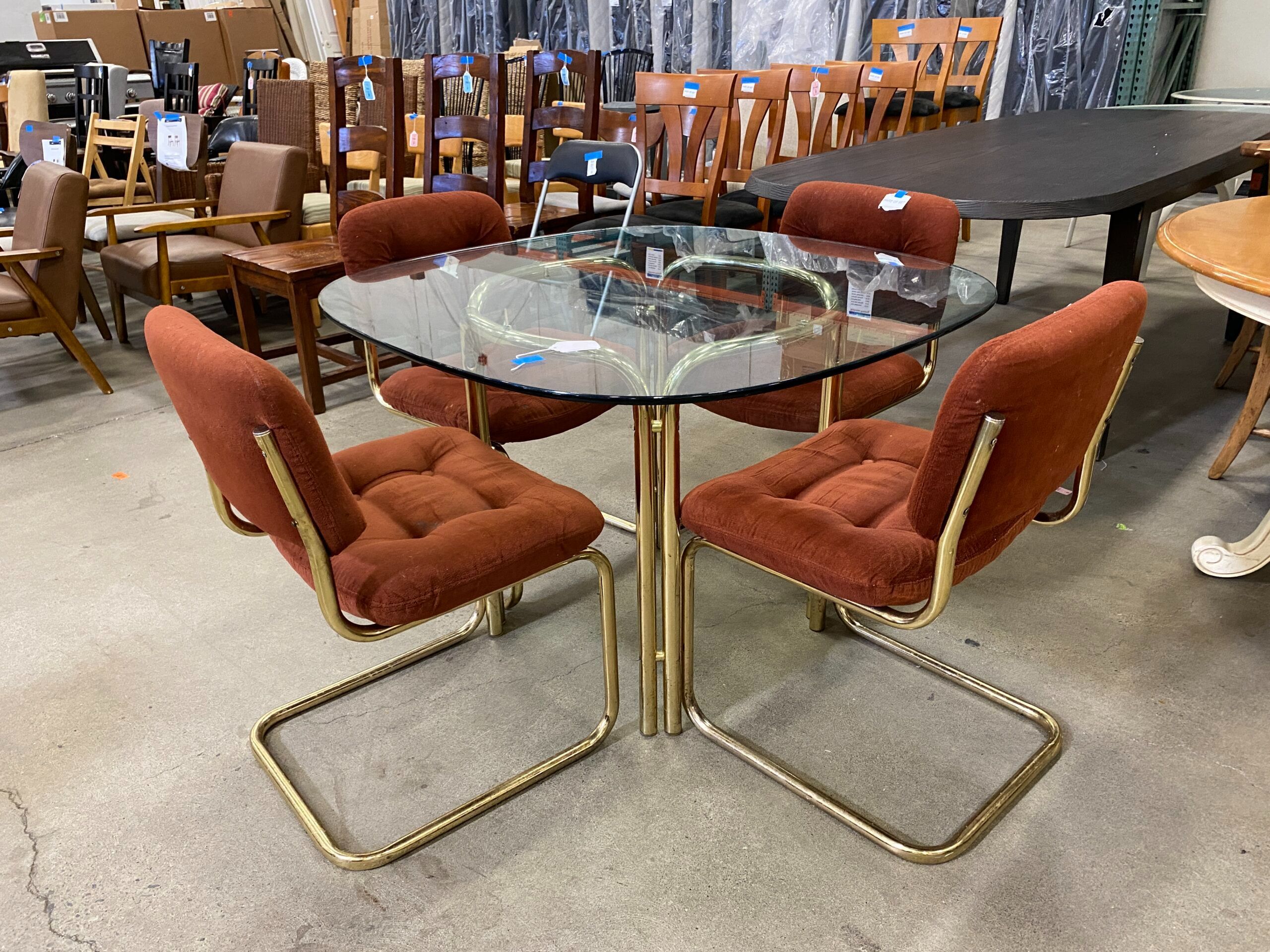 Glass Topped Dining Table with Burnt Ember Chairs