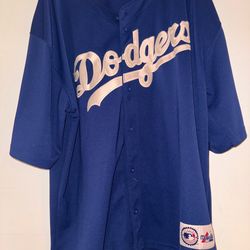 Majestic MLB Los Angeles Dodgers Royal Blue Button Up Baseball Jersey SIZE 3XL