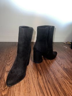 Black Suede Block Heel Ankle Boots
