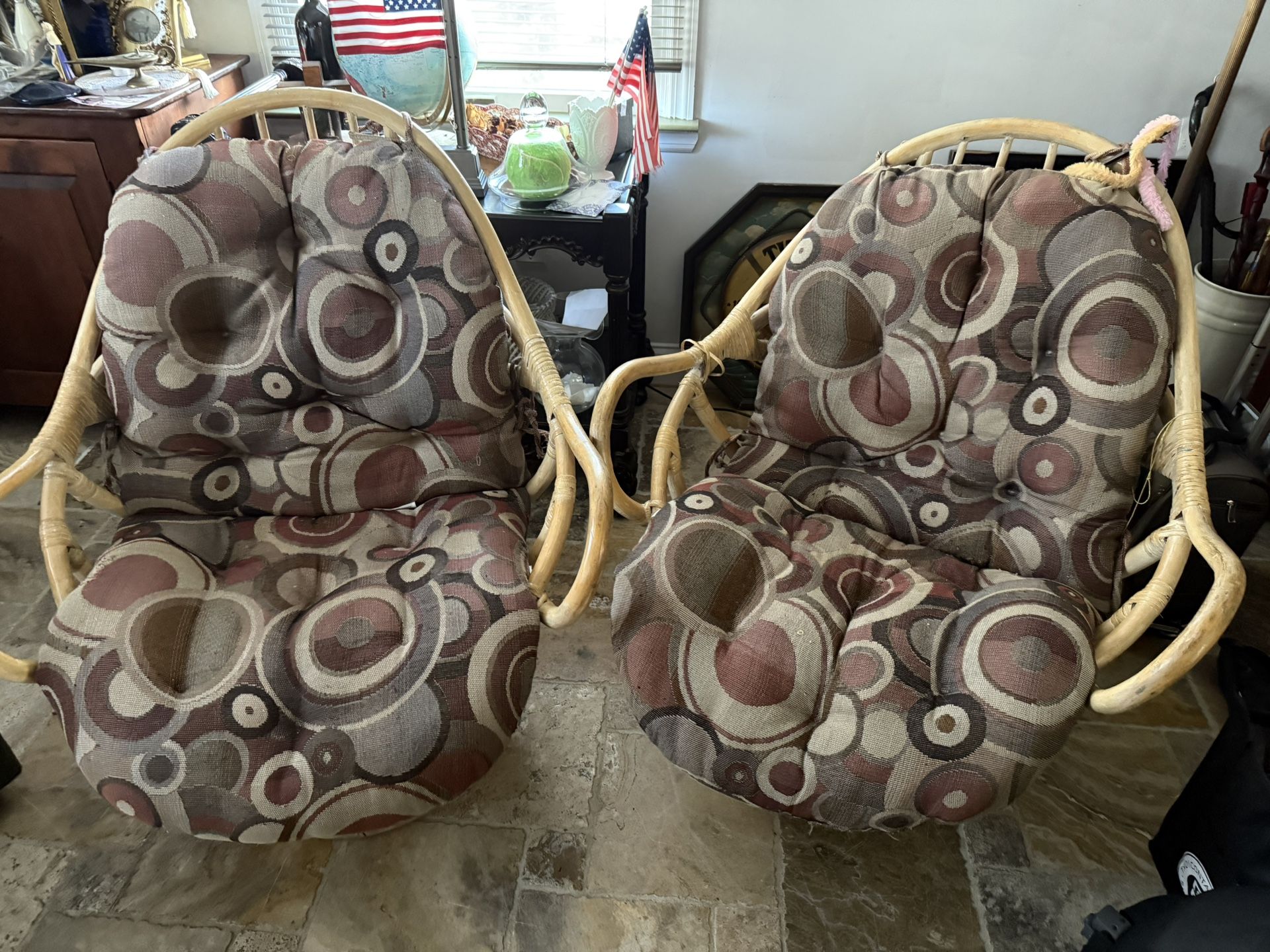 2 Rattan Swivel Rocker Armchairs