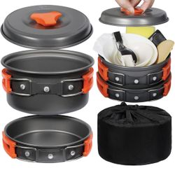 REDCAMP 12/14/15/19 PCS Camping Cookware Mess Kit Camping Gear Campfire Utensils Lightweight Stackable Pot Pan Bowls Soup Spoon with Storage Bag for C