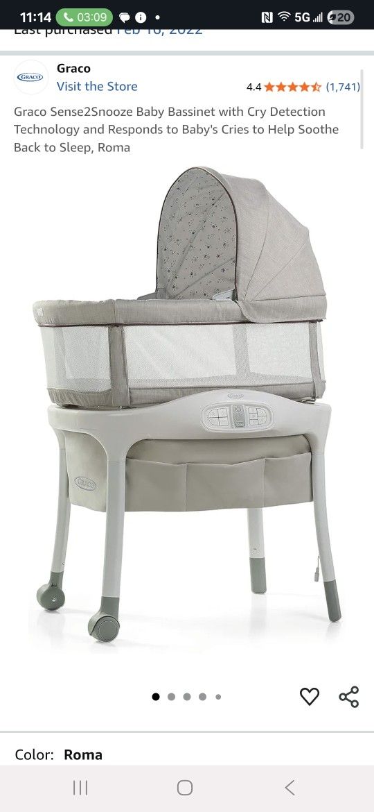 Graco Sense2Snooze Bassinet with Cry Detection Technology