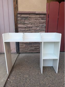 White Desk with Built-In Shelves