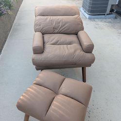 2 Brown Accent Chair & Ottoman Set – Wood Legs