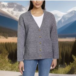 Ella Moss Women's Relaxed Boyfriend PocketFit Button-Up Cardigan, Gray, Size XXL