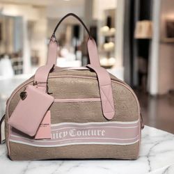 NEW Juicy Couture Pink and Beige Travel/Weekender Bag 18"L x 13"H x 7"W NWT
