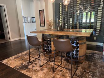 Wine Barrel Bar Table with Live Edge Top
