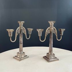 Pair of Neoclassical Silver-Plate Corinthian Column Candelabras, c.1940’s
- Delivery Available