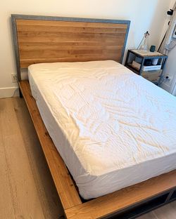 Solid Oak & Steel Queen Platform Bed Frame - West Elm
