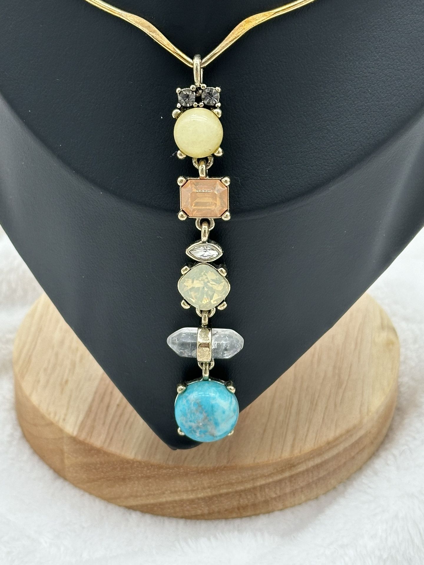 Choker Gold Tone With 7 Rhinestones Dangles 3 1/4” 15” Around