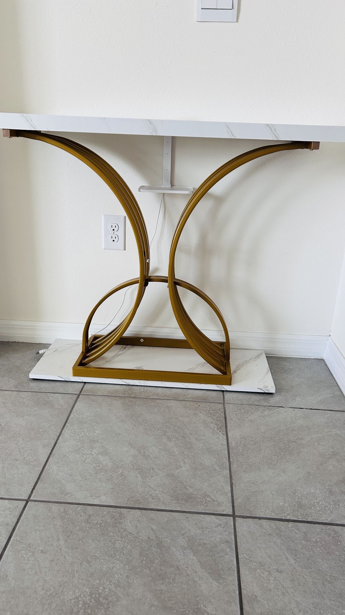 Faux Marble Top, Side Table for Living Room, Entryway, Gold