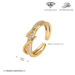 S925 pure silver temperament ins cool and elegant style stone-set open-finger ring with crossed and intertwined design, luxury style ring