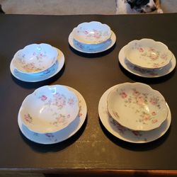 5 Vintage Theodore Haviland Limoges France Saucers With Matching Bowls