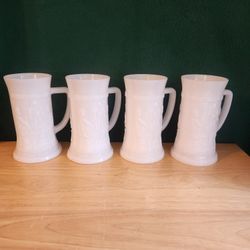 4 Milk Glass Federal Tankards 3D Tavern Scene Mugs