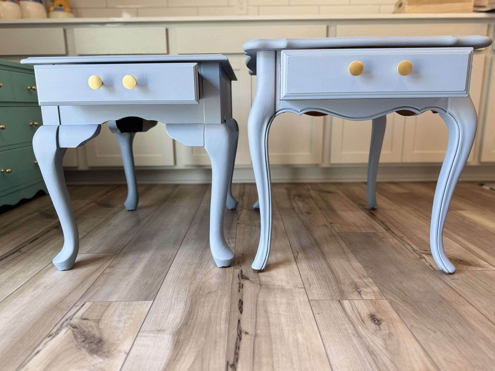 Two End Tables “Sisters”. Restored With Dixie Belle And Sealed With Heritage Traditions 
