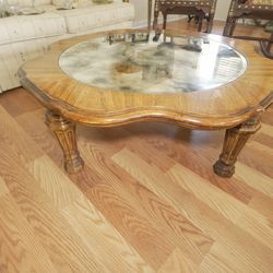 Wood Coffee Table with Glass mirror Top