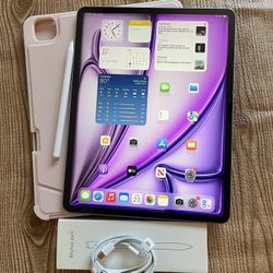 iPad Air 13” (M2 chip / 2024 / purple color) 128GB with pink keyboard case and stylus pen 