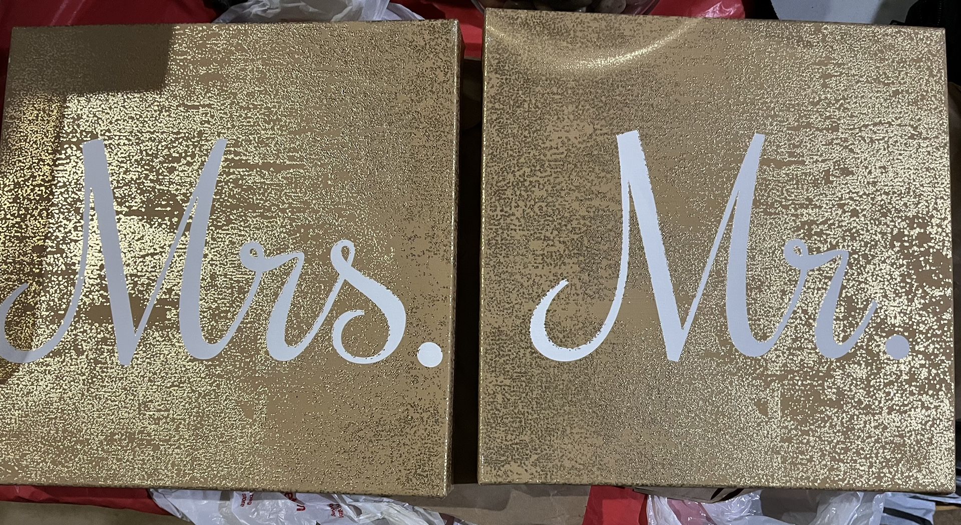 Mr. & Mrs. Gold Canvas Wallhangings / Prints - Cute Wedding Or Bridal Shower Gift
