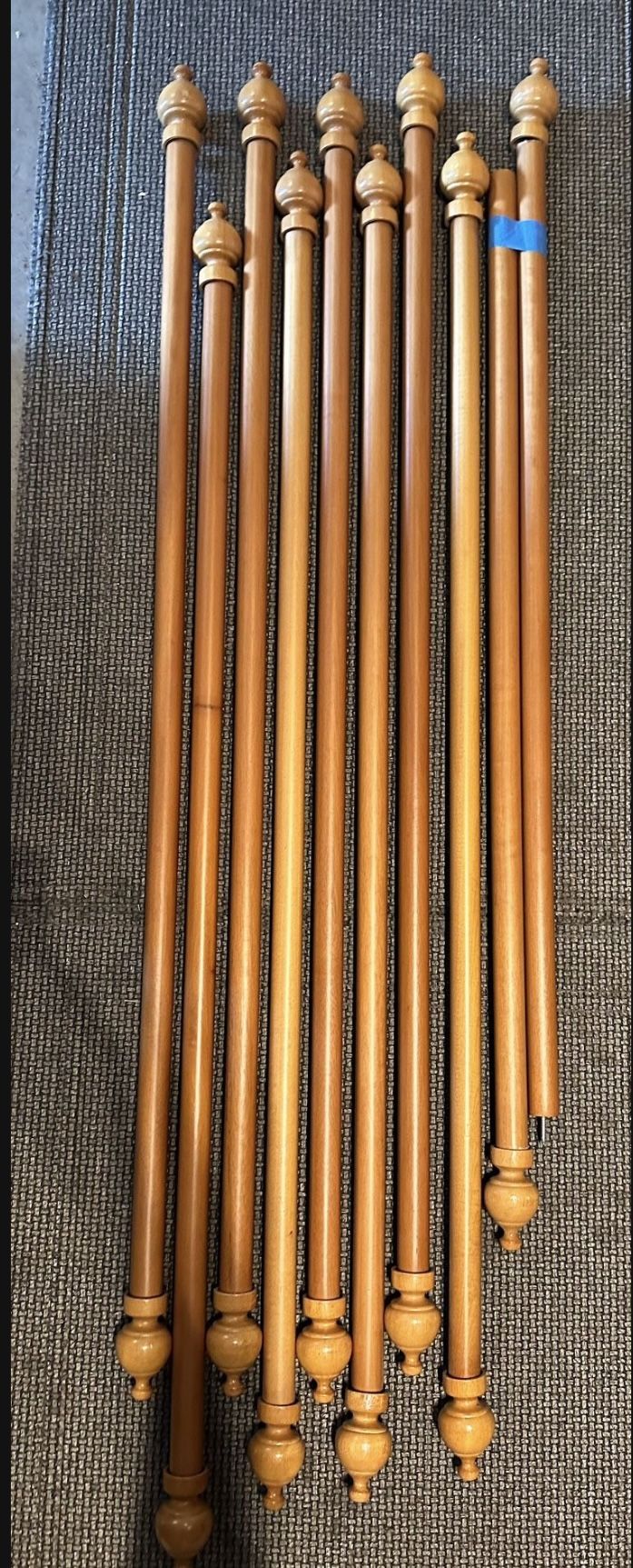 Wood Curtain Rods With Finials & Brackets & Rings