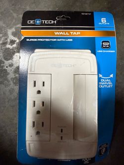 CE Tech Wall Tap, 6 outlets, surge protector + USB 3.1A