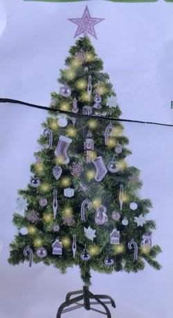 4’ Christmas Tree, With pink and white ornaments and lights with remote control