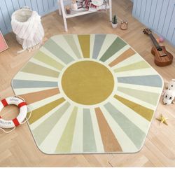 STARUIA Boho Washable Rug for Kids Play Room, 4'x 4'7" Hexagon Tent Colorful Sun 