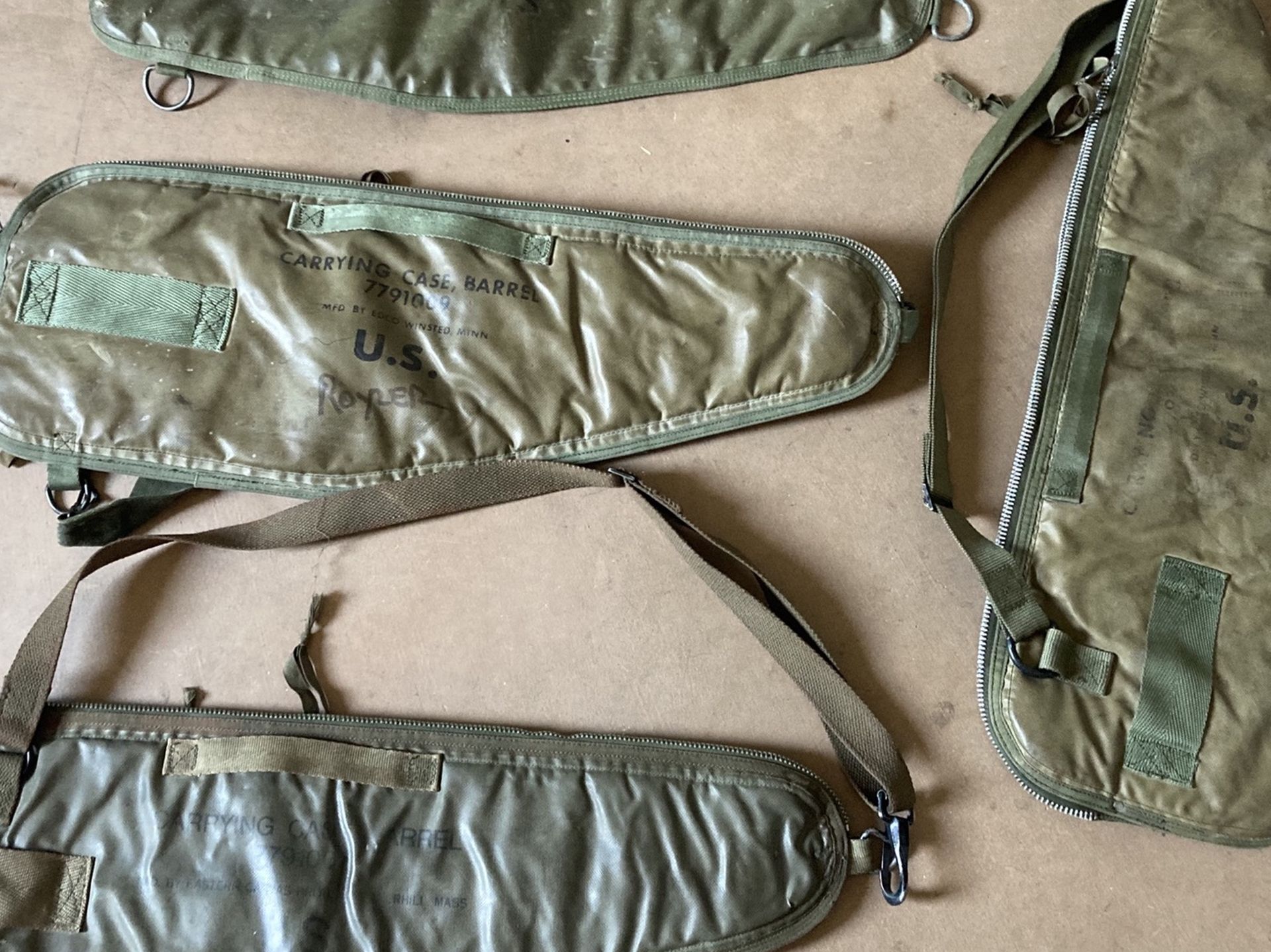 Four vintage military carry cases zipper type used GI surplus