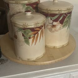 brand New Canister, Set Cream And Burgundy