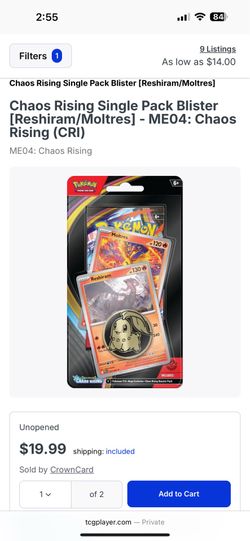 Chaos rising single blister coin Pokemon cards