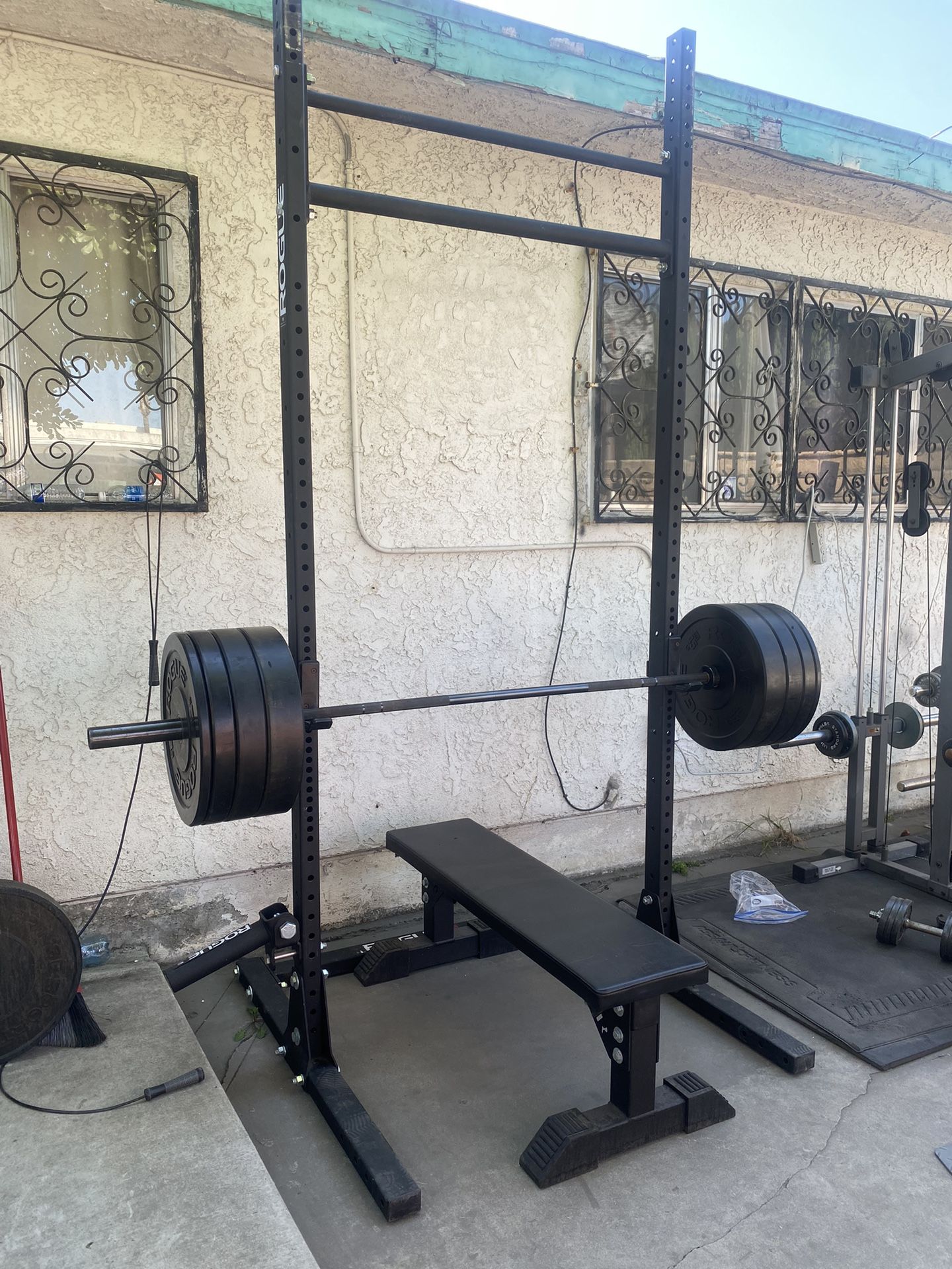 Rogue Gym Set Up For Sale ,Weights, Bar , Bench And Rack .
