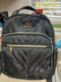 Matein Black Quilted Mini Backpack