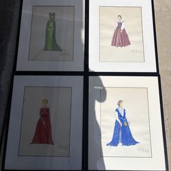 Vtg Ivan G Bergeson original Signed Ink mix media Costume Sketch Set 4 Romeo Juliet Framed 1974