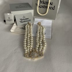 Vivienne Westwood Gold Three Row Pearl Bas Relief Choker