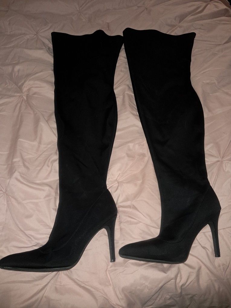 Thigh High Wide Heeled Boots