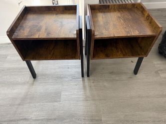 Set of 2 Rustic Wood and Metal Nightstands