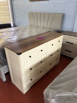 🤎 **BRAND NEW CREAM & BROWN WOOD DRESSER – $450** 🤍  ✨ **Modern Two-Tone Dresser – Elegant & Stylish!** ✨  Give your bedroom a beautiful, modern upg