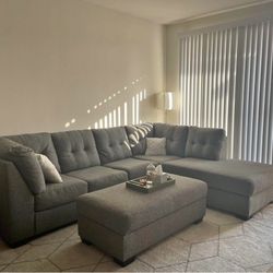 *Free Delivery* Gray Living Spaces Sectional Couch Sofa w/ Storage Ottoman