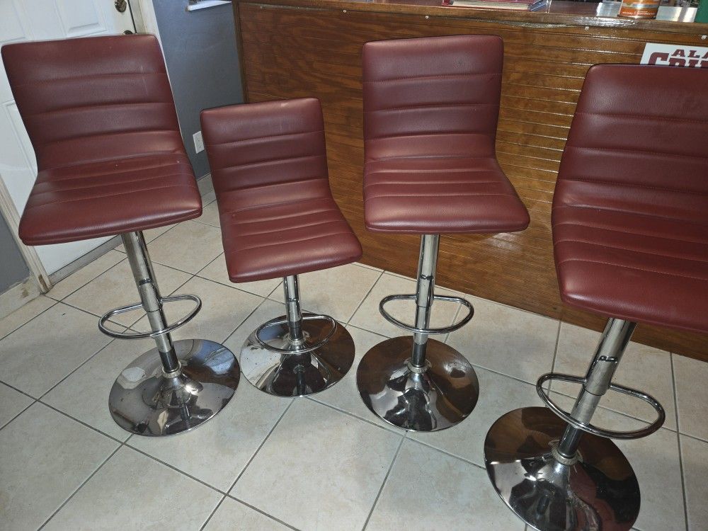 Crimson Red Adjustable Bar Stools X4