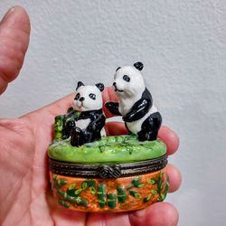 3” Porcelain Panda Bear Hinged Trinket Box.