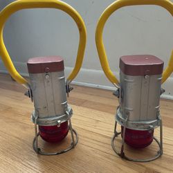 VTG Justrite Metal Railroad Lanterns Silver Red Glass Top Train Mining Decor